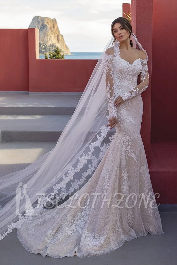 Elegant Off The Shoulder Mermaid Wedding Dresses Long Sleeves