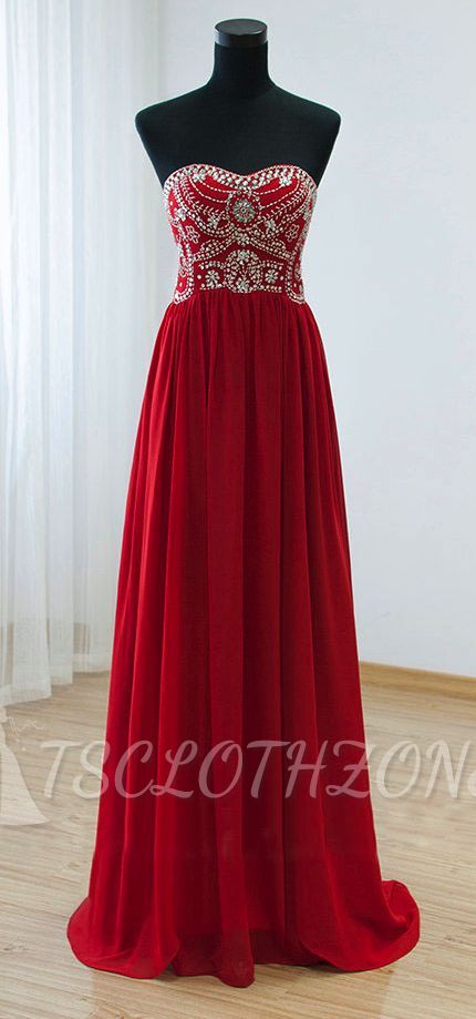 Red Sweetheart Chiffon 2022 Party Dresses 2022 Crystal Long Dresses with Beadings