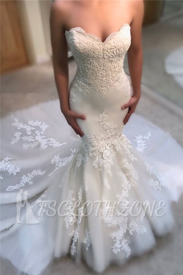 Sweetheart Mermaid Wedding Dress Online | Sexy Strapless Lace Bridal Gowns