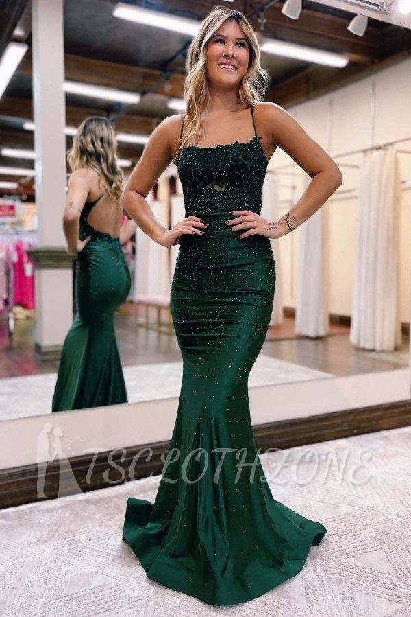 Dark Green Long Prom Dresses Cheap | Lace prom dresses