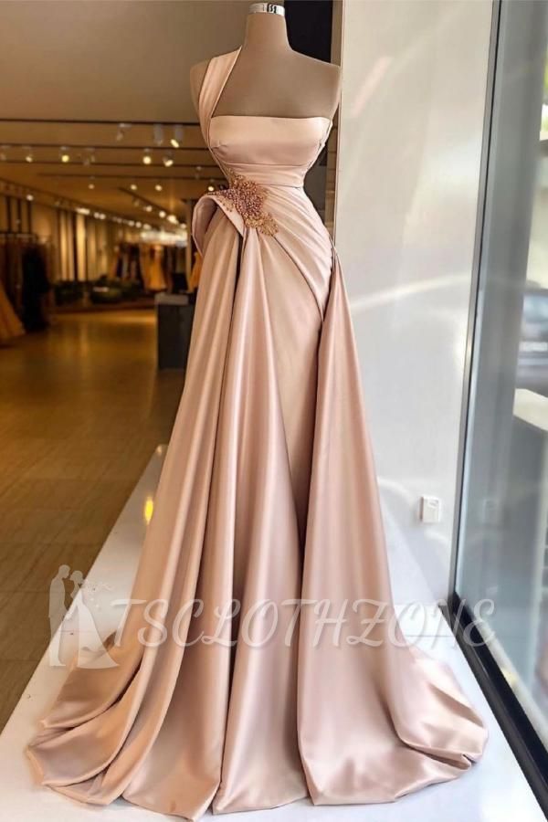 Glamorous Satin Sleeveless Prom Dress Beaded Slim Fit Party Dress