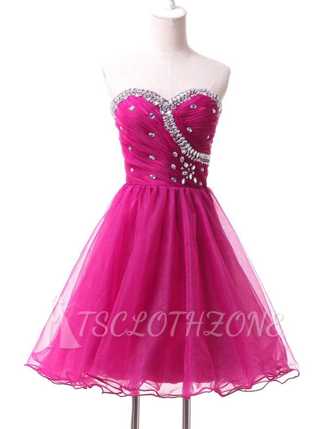 A-Line Crystal Rose Sweetheart Mini Homecoming Dress Latest Cheap Organza Short Cocktail Dress