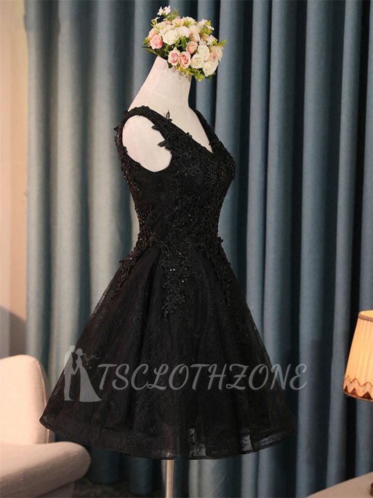 Elegant Black Homecoming Graduacion Dresses  Lace Applique Beaded Tulle Short Prom Dress Homecoming Dress