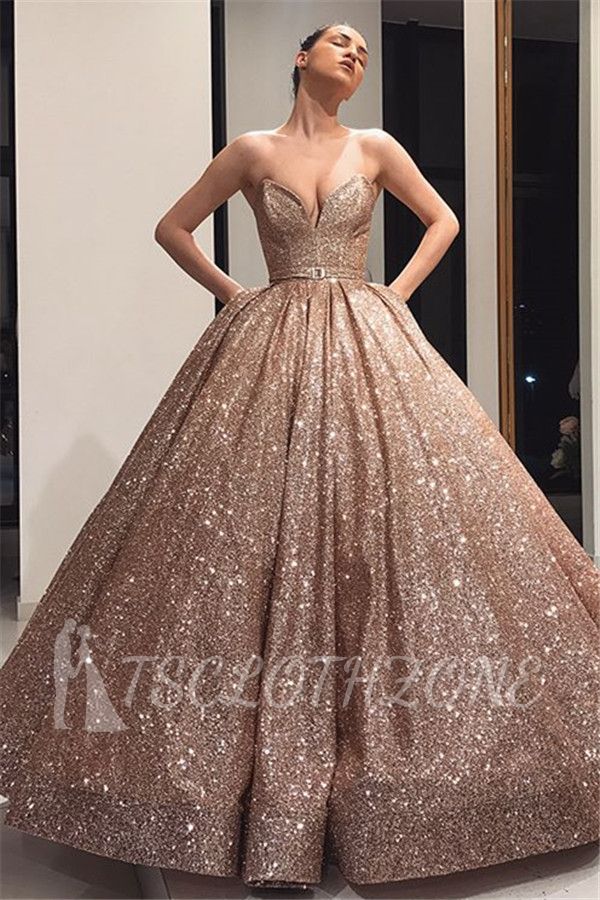 Charming Strapless Sleeveless Ball Gown Sweep Train Prom Dresses