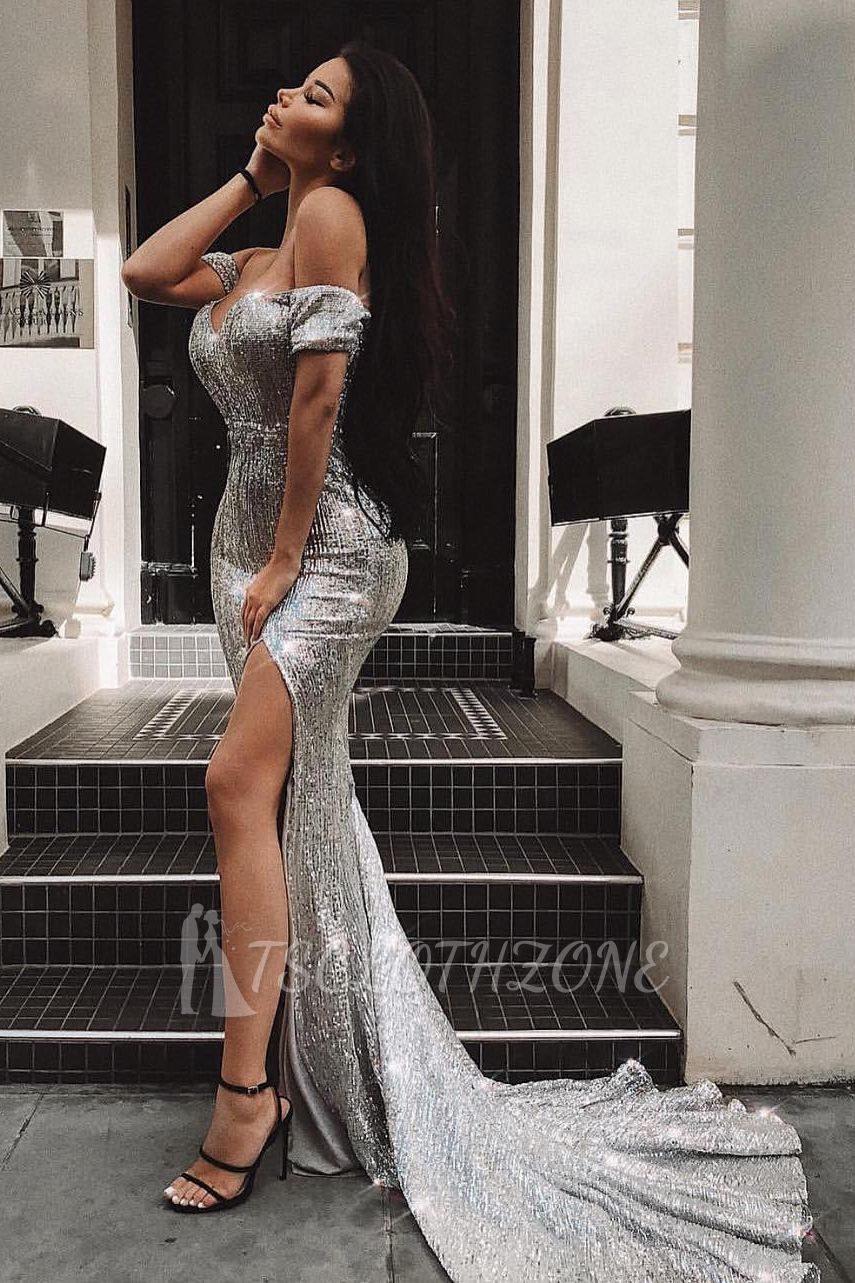 Sexy Off-the-Shoulder Sleeveless Sheath Front Split Prom Dress