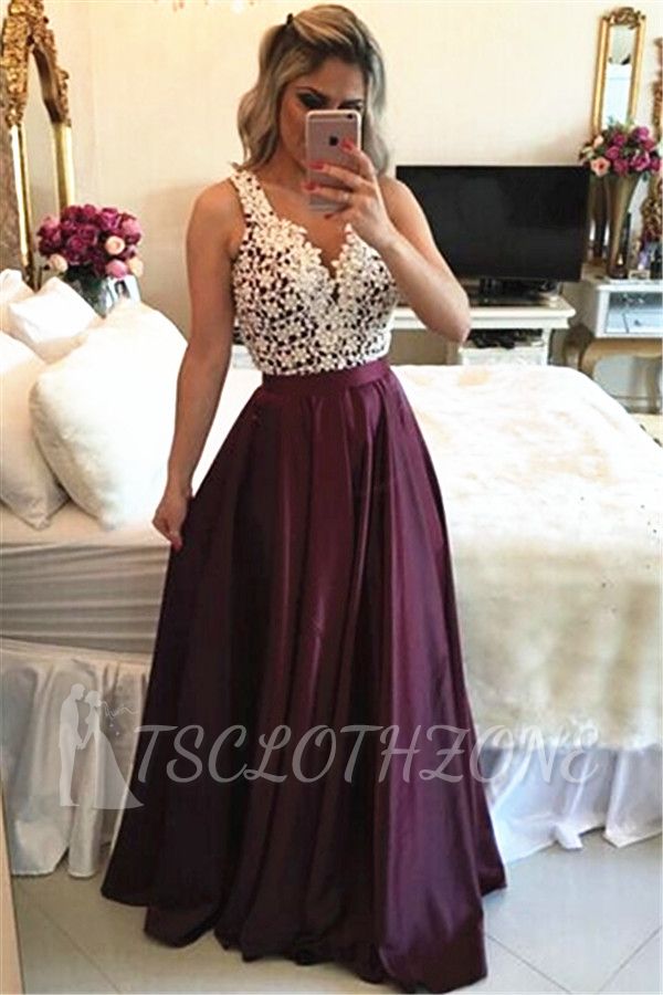 Burgundy Sleeveless Long Evening Dresses Online Lace Prom Dress Cheap with Beads
