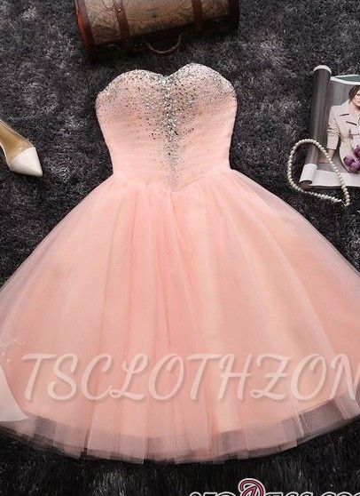 Beads Sequins Short Homecoming Dresses | Sweetheart Coral Pink Hoco Dress