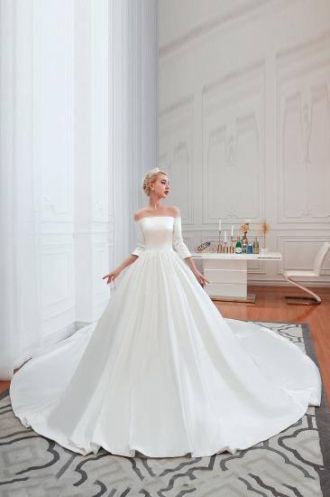 2/3 Langarm Ballkleid Weiß Brautkleid mit weichen Falten | Einfache Luxus-Brautkleider für die Winterhochzeit_13