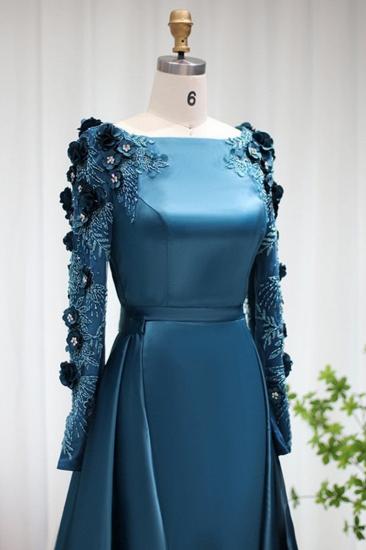 Wunderschönes, langärmliges Satin-Abendkleid im Meerjungfrau-Stil, 3D-Blumenperlen, langes Hochzeitskleid mit Schleppe_12