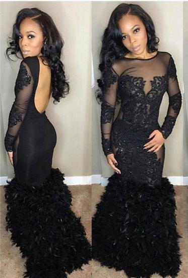Sexy Black Mermaid Prom Dress | Long Sleeve Lace Evening Gowns_2