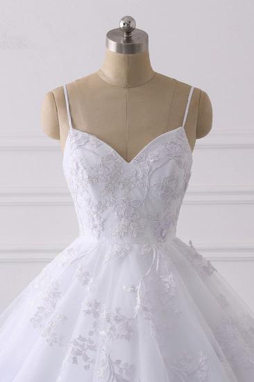TsClothzone Glamorous Spaghetti Straps V-Neck Tulle Wedding Dress Ball Gown Ruffles Appliques Bridal Gowns Online_5