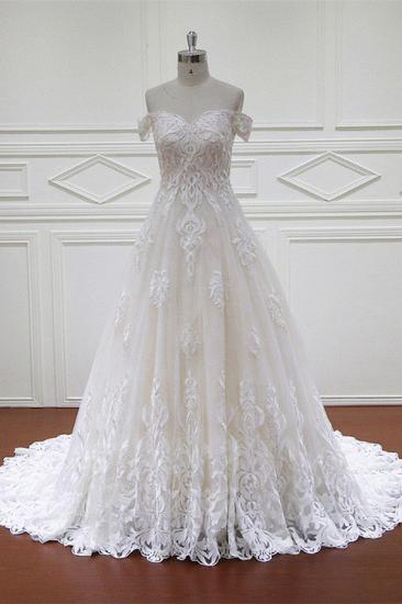 TsClothzone Elegantes schulterfreies weißes Tüll-Spitzen-Hochzeitskleid Schatz-Applikationen Brautkleider im Angebot_1
