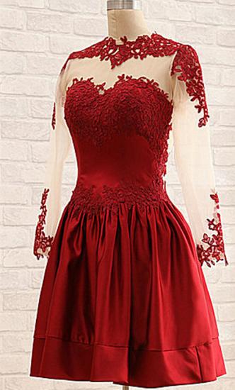 Ruby Short Cute Cocktail Dresses Sheer Long Sleeve Lace Appliques Popular Homecoming Dresses_1