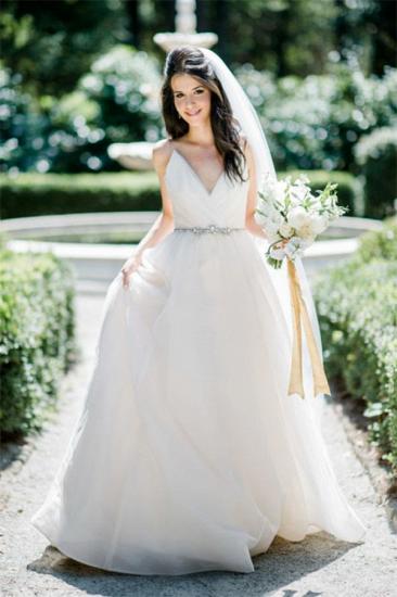 Latest V-Neck Chiffon Long Wedding Dress A-Line Elegant Spaghetti Strap 2022 Bridal Gowns_5