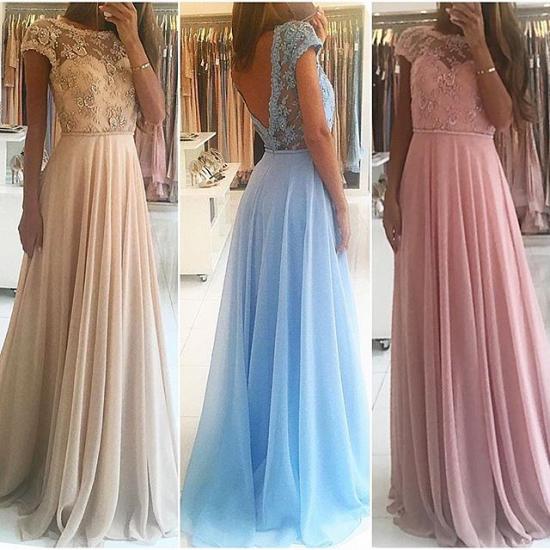 Chiffon Lace Appliques Prom Dresses 2022 Floor Length Chic A-line Short Sleeves Evening Dress_2