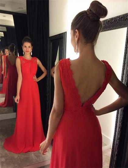 New Arrival Red Chiffon Long Prom Dress A-Line Open Back Sweep Train Evening Gown_2