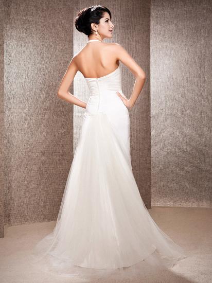 Sexy Sheath Wedding Dress Halter Satin Tulle Sleeveless Bridal Gowns On Sale_4