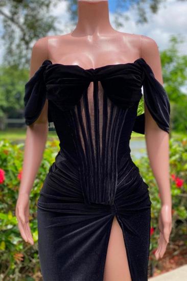 Charming Black Velvet Off the Shoulder A-line Sleeveless Prom Dress_2