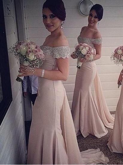 Sexy Crystal Off the Shoulder Mermaid Bridesmaid Dress New Arrival Beadings Long Wedding Party Dress_1