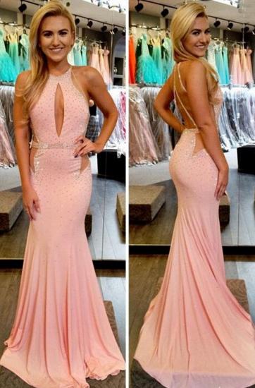 Pink Beading Mermaid Prom Dress Sexy Long Sleeveless 2022 Evening Gowns_1