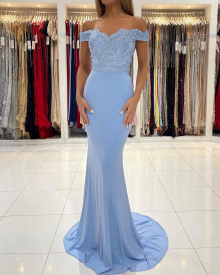 Mermaid Blue Floor Long Evening Dress | Homecoming Dresses With Lace_5