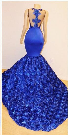 Royal-Blue Flowers Mermaid Long Evening Gowns | Glamorous Sleeveless With lace Appliques Prom Dresses_3