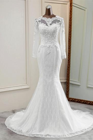TsClothzone Elegant Jewel Long Sleeves White Mermaid Wedding Dresses with Rhinestone Online_2