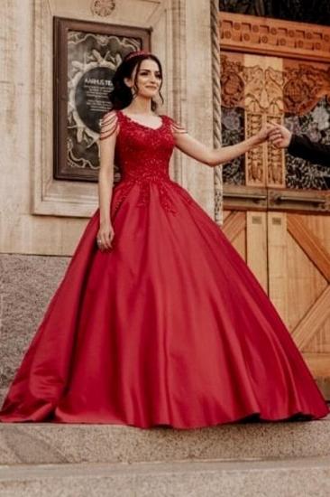 Red A-Line Sleeveless Floor Length Lace Wedding Dress