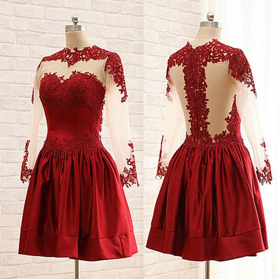 Ruby Short Cute Cocktail Dresses Sheer Long Sleeve Lace Appliques Popular Homecoming Dresses_2