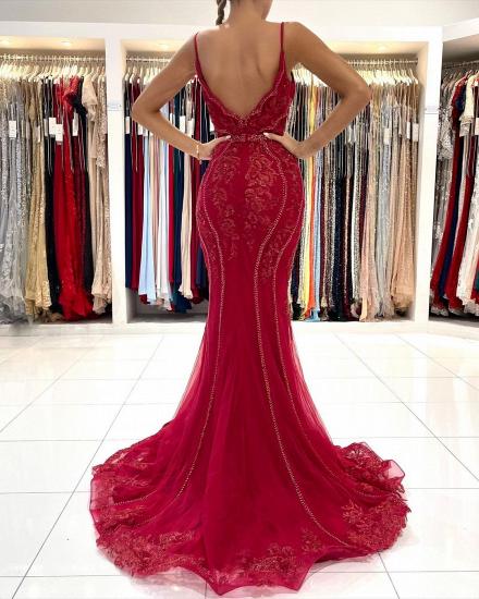 Sparkling Red Long Lace Prom Dress | Inexpensive Evening Dresses_4