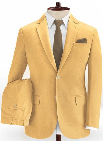 Khaki cotton flat collar two-piece suit_1