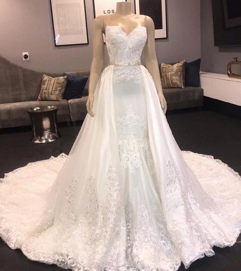 Princess White Sweetheart Mermaid Court Train Wedding Dresses_2