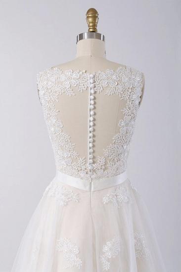 Elegant V-neck A-line Appliques Tulle Wedding Dress_5