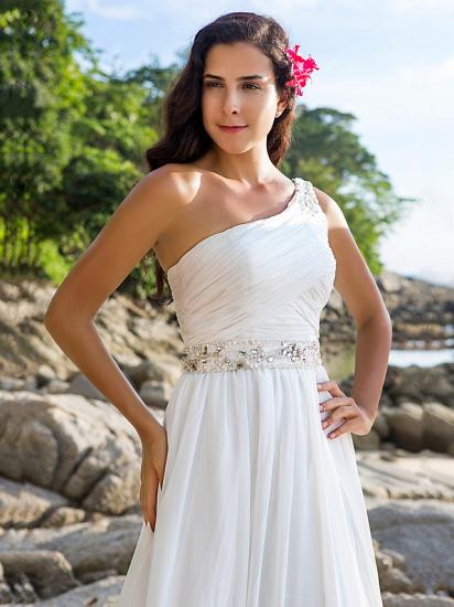 Beach Sparkle A-Line Wedding Dress One Shoulder Chiffon Straps Bridal Gowns Court Train_3