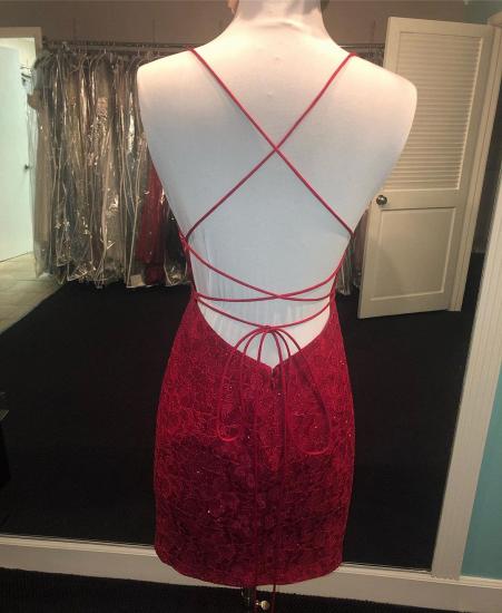 Bodycon Spaghetti Straps Sleeveless Homecoming Dress | Lace Short Mini Tight Cocktail Dress_3