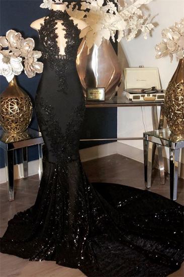 Mermaid Black Appliques High-Neck Sleeveless Long Prom Dresses