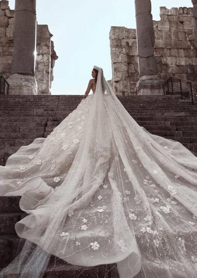 Glamorous Long Sleeves Flowers Wedding Dresses | 2022 Beadings Bridal Ball Gowns_5