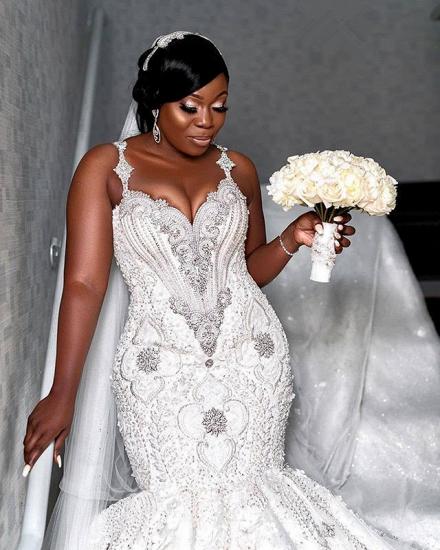 Spaghetti Strap Luxury Sweetheart Wedding Dress | Beading Appliques Mermaid Bridal Dresses_2