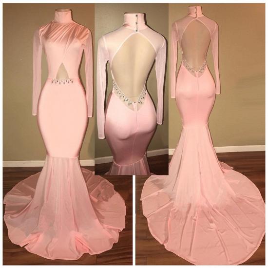 Open Back 2022 Pink Prom Dress Sexy | Mermaid High Neck Evening Gowns with Sleeve_3