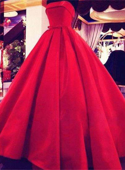 Elegant Red Strapless Ball Gown Prom Dress Simple Bowknot Floor Length Evening Dresses_2