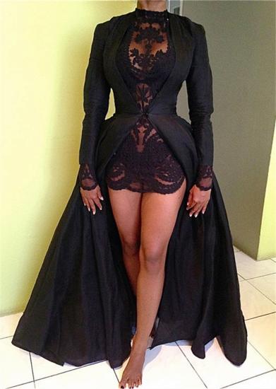 Sexy High Collar Black Lace Evening Dress New Arrival Long Sleeve Detachable Plus Size Dresses_1