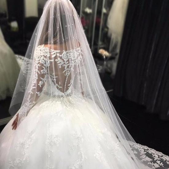 Luxury Tulle Appliques Scoop Long-Sleeves Crystal Wedding Dress_3
