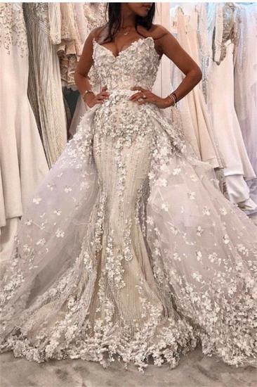 Spaghettibügel White Mermaid Luxus Brautkleid mit Spitze Überrock