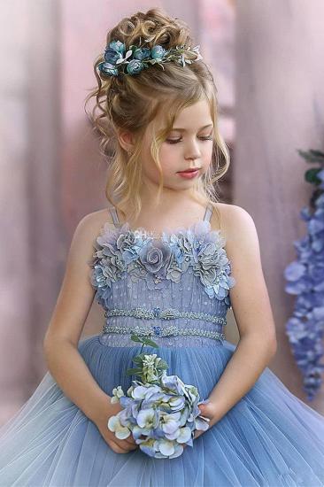Nette trägerlose staubige blaue Rüschen Puffy Princess Flower Girl Kleider_6