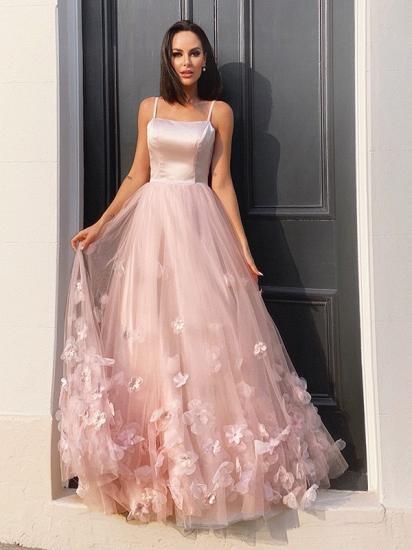 Beautiful pink strapless tulle floor lenth prom dress_4