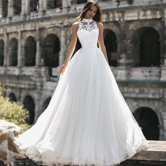 Elegant High Neck Sleeveless Appliques A-Line Floor-Length Wedding Dresses_3