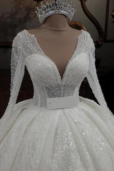 Wunderschönes Aline-Hochzeitskleid mit V-Ausschnitt, Glitzer-Pailletten und Ärmeln_4