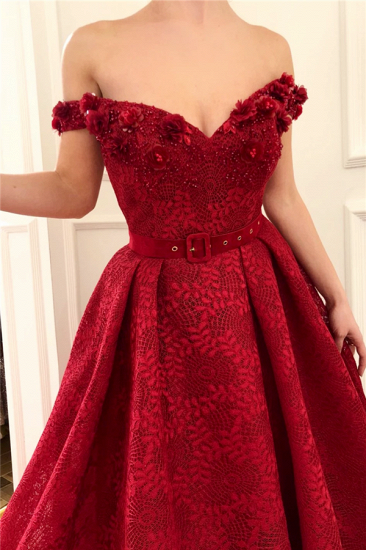 Off The Shoulder Ruby Lace Evening Dresses | Sexy Beading Appliques Flowers Prom Dresses_2