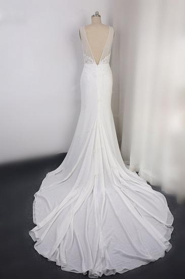 TsClothzone Sexy Deep-V-Neck Chiffon Sheath Wedding Dress Lace Appliques Sleeveless Pearls Bridal Gowns Online_3