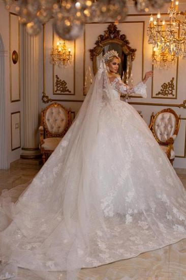Elegant Sweetheart Long Sleeve Ball Gown Lace Wedding Gowns Bridal Dresses_2